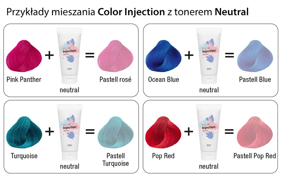 Dusy Professional Color Injection - przykład mieszania kolorów z Neutral