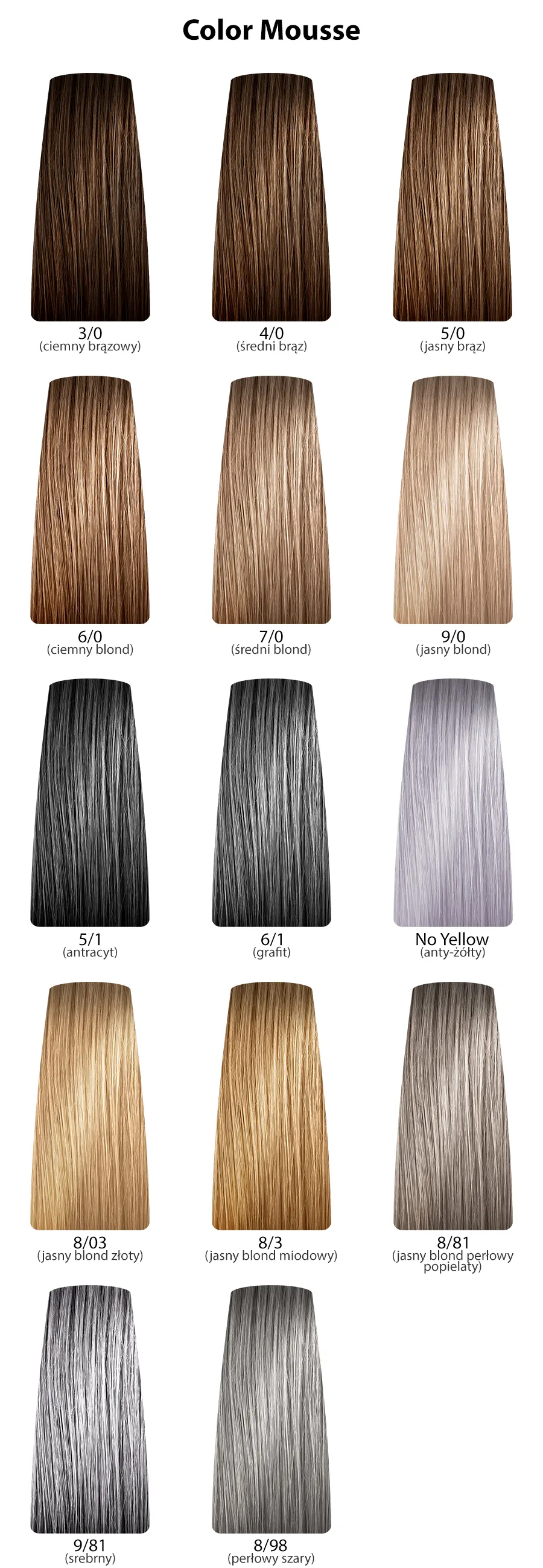 Dusy Professional Color Mousse Pianka koloryzująca - paleta kolorów